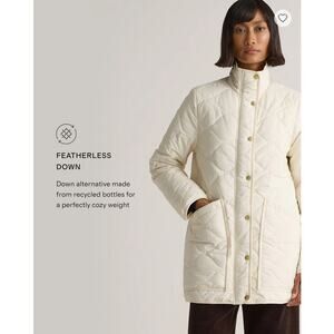 Featherless Quilted Long Puffer Jacket Silken White Size S NWT